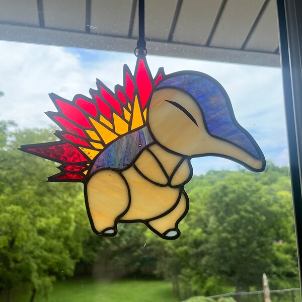 Stained Glass Cyndaquil Inspired Suncatcher