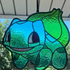 Stained Glass Bulbasaur Inspired Suncatcher