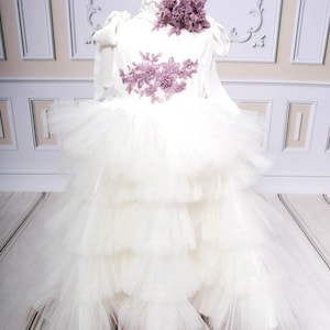 Luxury Christening Gown: Tulle Ruffle Dress with Lace