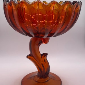 MCM 7” Indiana Red/Amber Glass in the Lotus Blossom Design Pedestal Compote Candy Dish