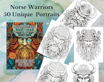 Norse Warriors Coloring Book | 50 Warriors Portraits  Coloring Pages | Viking Portraits Coloring Pages For Adults | Norse Warriors Mandala