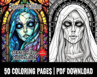 Libro para colorear de vidrieras de terror: 50 páginas aterradoras (Descarga PDF)