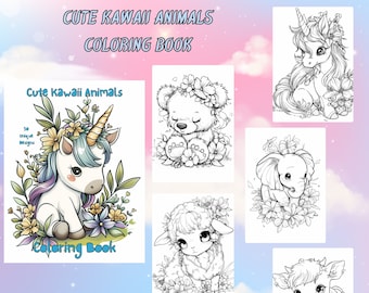 Kawaii Animals Coloring Book | 50 Printable Pages (Digital Download)