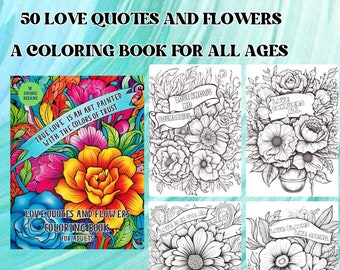Libro para colorear de citas de amor y flores: 50 páginas imprimibles (descarga digital)