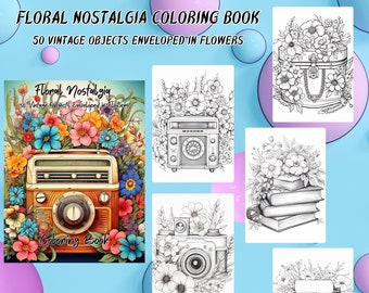 Vintage Objects and Flowers Coloring Book | Nostalgic Designs (Digital Download)