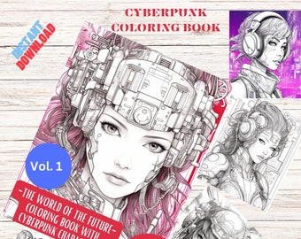 Libro para colorear ciberpunk: 50 páginas del mundo del futuro (Descarga PDF)