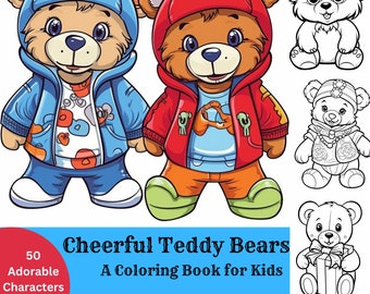 Teddy Bears Coloring Book: 50 Cheerful Designs for Kids & Adults (Printable PDF)