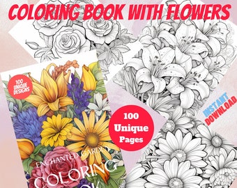 100 Unique Flower Designs Coloring Book: Botanical Art (Digital Download)