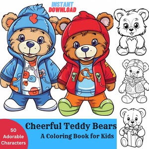 Cheerful Teddy Bears Coloring Book for Kids | 50 Coloring Pages for Kids & Adults Teddy Bears | Printable Coloring Pages | Printable PDF