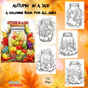 Autumn in a Jar Coloring Book | 50 Fall Harvest Pages (PDF Pattern)