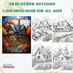 60 Beautiful Cottages Coloring Book | Coloring Pages For Adults & Kids | Coloring Sheets | 60 Printable Coloring Pages