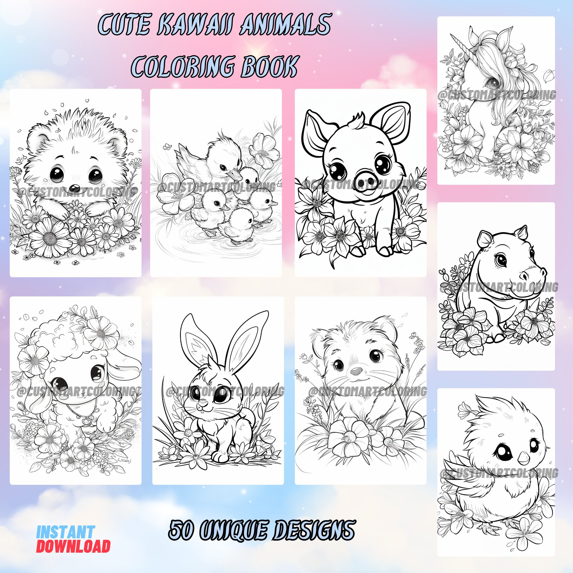 Kawaii Animals Coloring Book | 50 Printable Pages (digital Download) - Etsy