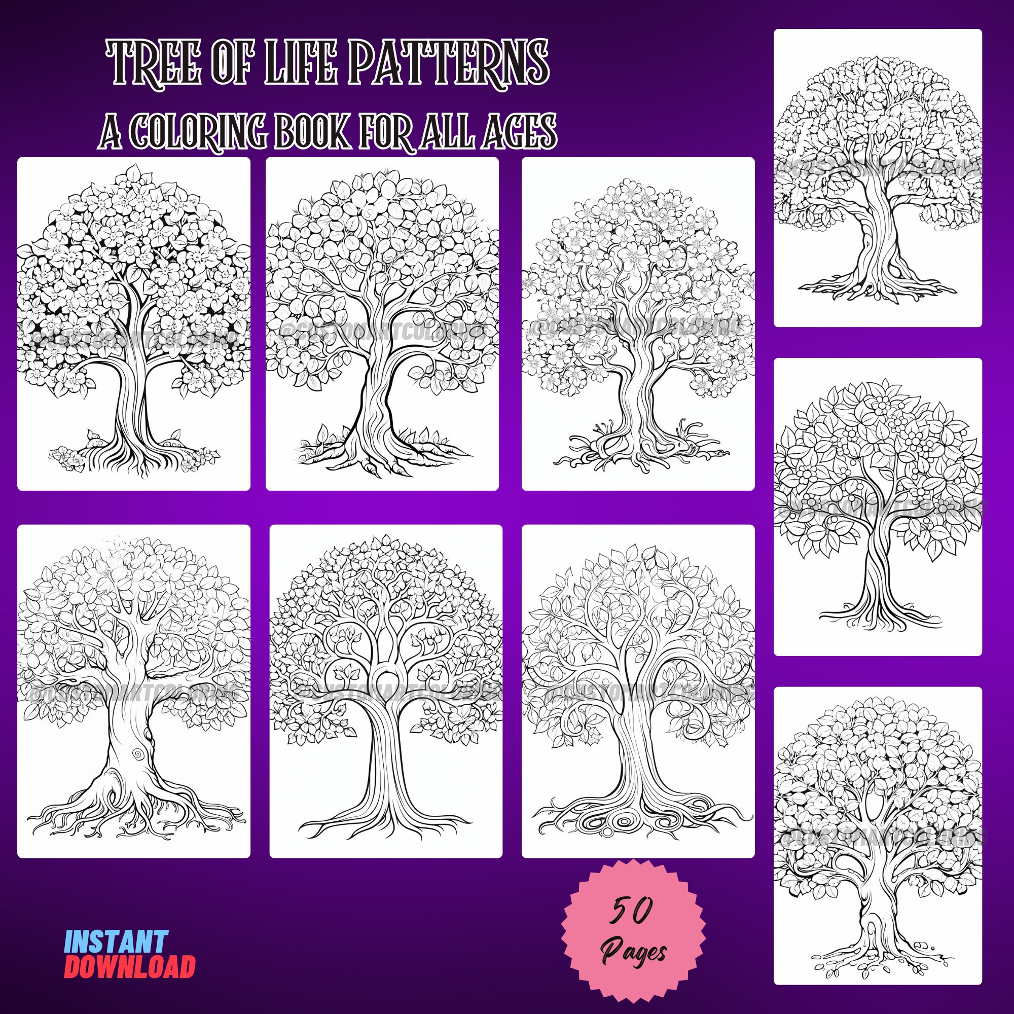 Tree of Life Patterns Coloring Book | 50 Mandala Coloring Pages | Tree ...
