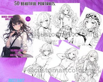 Libro para colorear de chicas de manga y anime: 50 retratos únicos (PDF)