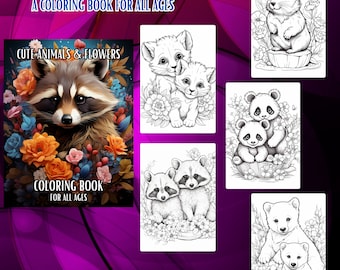 Libro da colorare di animali / 50 disegni floreali (download digitale)