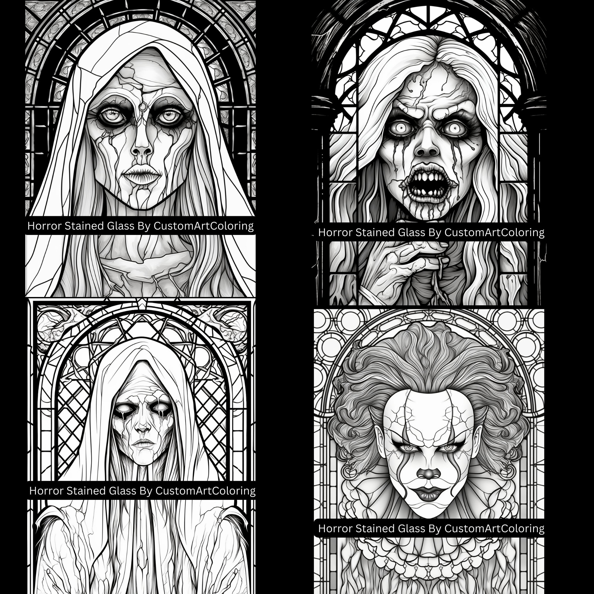 Horror Stained Glass Coloring Book 50 Scary Stained Glass Coloring