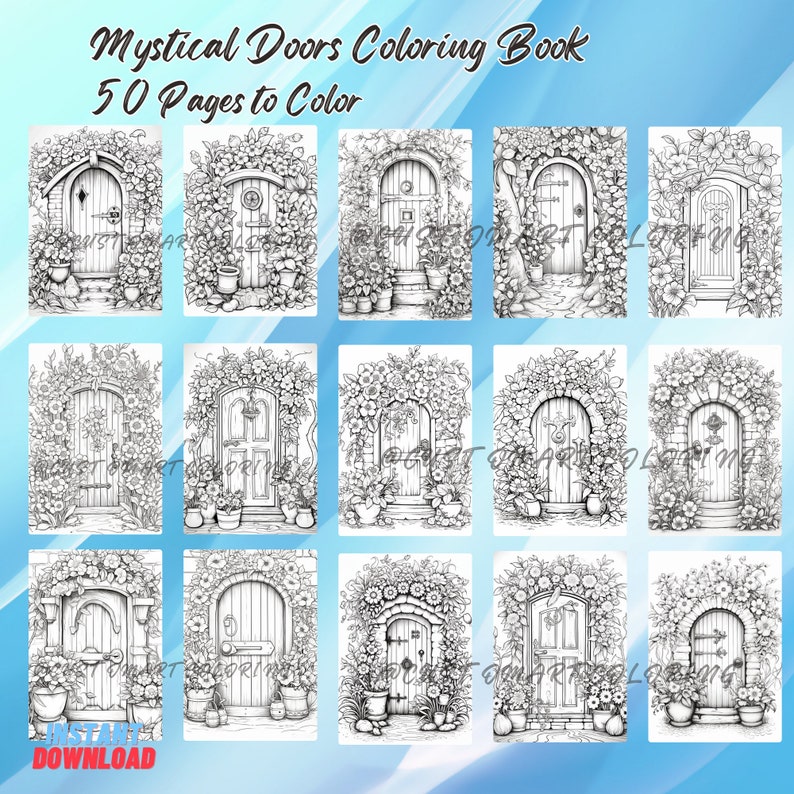 Mystical Doors Coloring Book 50 Coloring Pages for All Ages Flowers ...