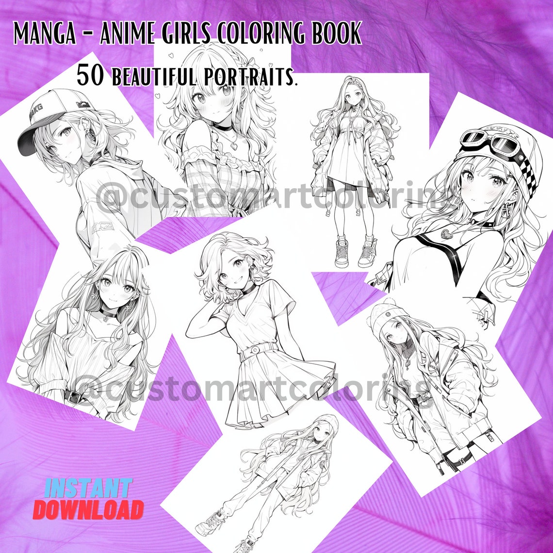 Manga Anime Girls Coloring Book for Adults and Teens | 50 Manga Coloring Pages | Anime Coloring ...