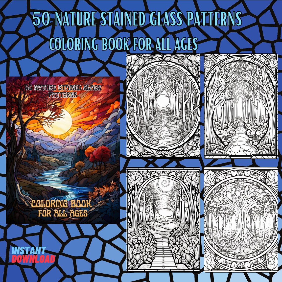 Nature Stained Glass Coloring Book: 50 Intricate Patterns (PDF) - Etsy
