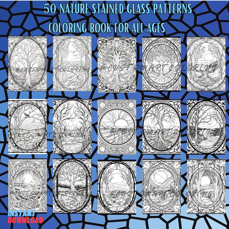 Nature Stained Glass Coloring Book: 50 Intricate Patterns (PDF) - Etsy