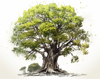 Sycamore Fig Tree Colored Sketch Digital Art Drawing PNG, JPG, SVG 300dpi 4:3