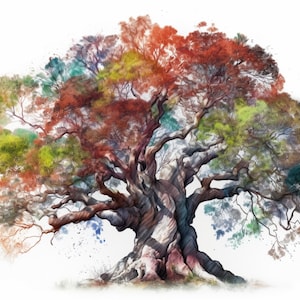 Angel Oak Tree Colored Sketch Digital Art Drawing PNG, JPG, SVG 300dpi 4:3