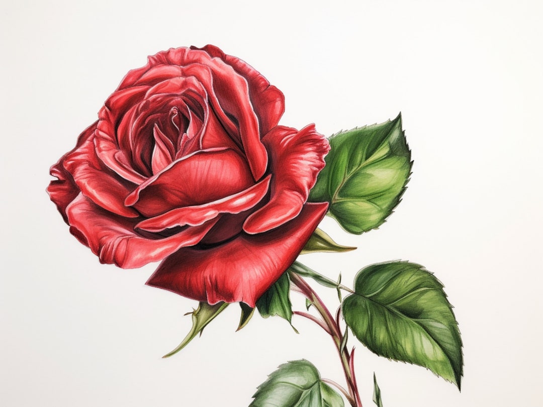 Beautiful Red Rose Color Sketch Digital Art Drawing PNG, JPG