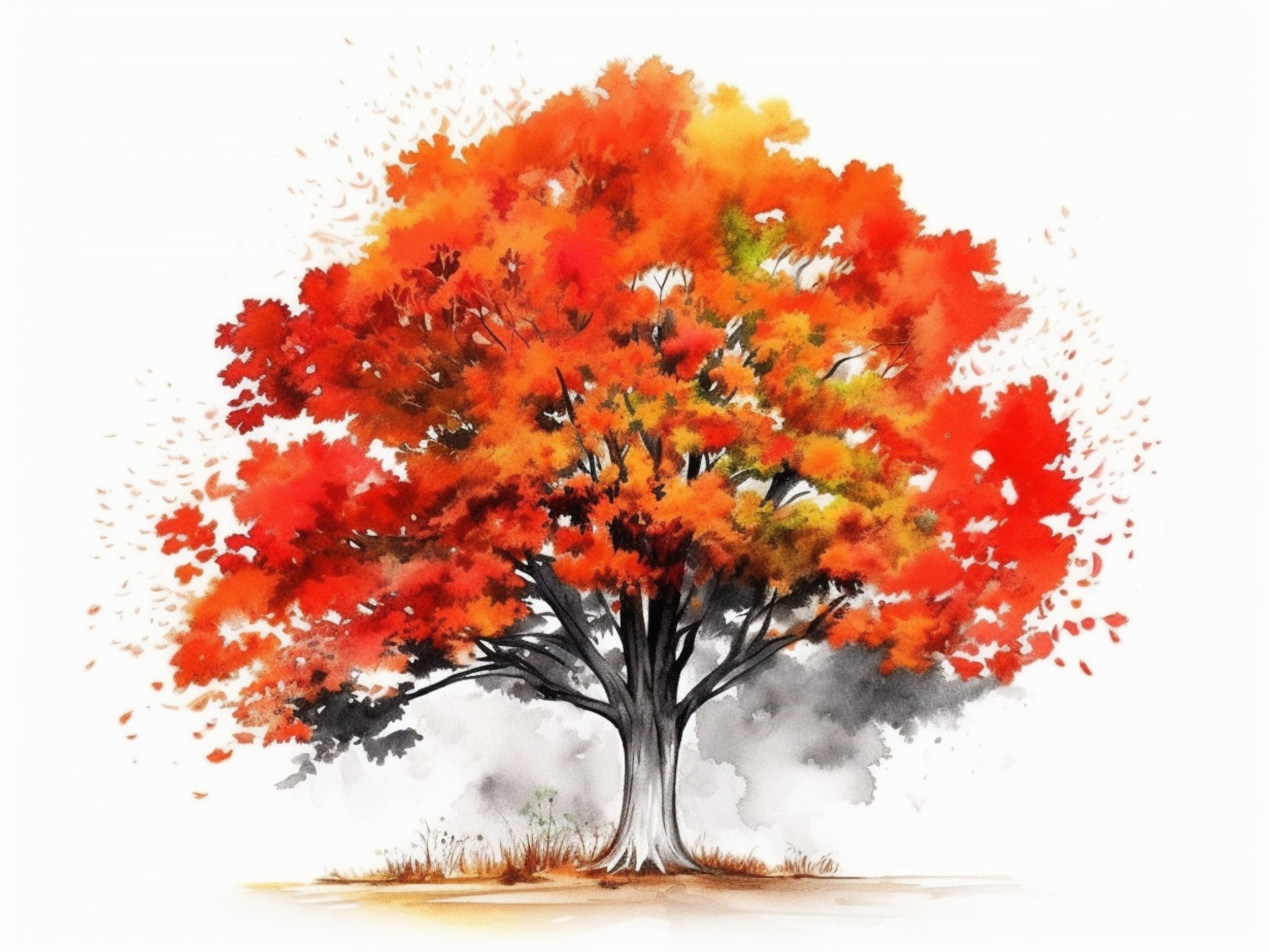 Flamboyant Tree Colored Sketch Digital Art Drawing PNG, JPG, SVG 300dpi 4:3