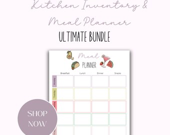Puede incluir: Un planificador de comidas imprimible con un diseño colorido. El planificador incluye secciones para el desayuno, el almuerzo, la cena y los refrigerios. También tiene un espacio para cada día de la semana. El texto "Meal Planner" está en la parte superior de la página.