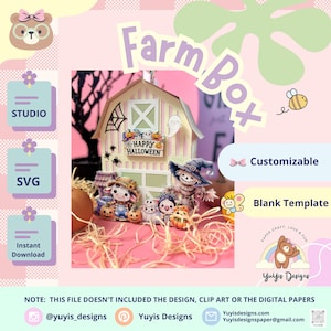 Caja de granja, caja de actividades, SVG-STUDIO, archivo digital, archivo lindo, fiesta para niños, caja especial, animales, personalizable, cameo, cricut, decoraciones para fiestas,