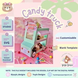 Caminhão de doces, Candyland, Loja de doces, Ideias para festas, Designs para festas, Algodão doce, Cores pastel, Aniversário, Caminhão de sorvete, SVG-SILHUETA