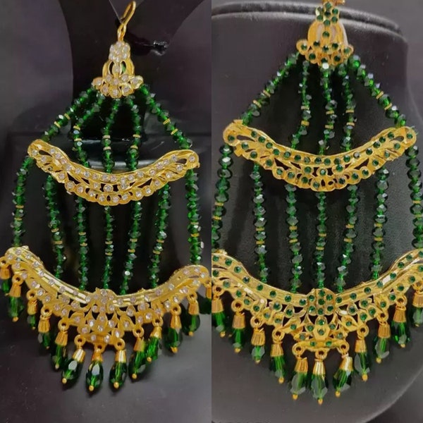 Green Jewelry beautiful hyderabadi passa/jhoomar Maangtika Jhoomar/Passa  Indian and Pakistani head accessory