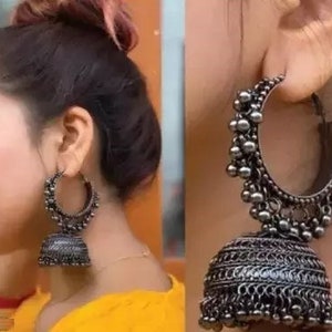 Beautiful black oxidized hoop jhumka earring for women Traditional  Earring