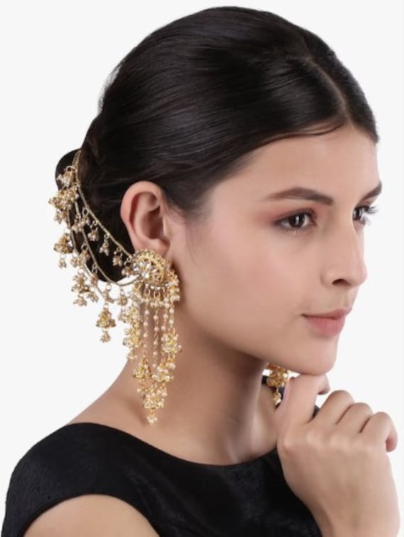 Buy Parinaaz Bridal Traditional Wedding Dangle Bahubali Earrings with  Layered Jhumka Tassels Ear Support Kaan Chain Hair Accessory Online at Low  Prices in India - Paytmmall.com