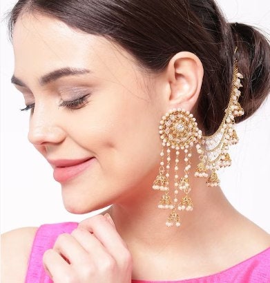 Jhumkas with ear chain deals