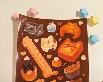 Cat Bread Sticker Sheet | Cat Cafe Stickers! | cute cat stickers | bread stickers