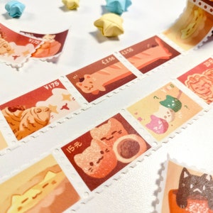 cat cafe: padaria! fita washi de carimbo | papelaria de gato fofo | gatos de pão | fita washi kawaii | fita de diário de marcadores para scrapbooking