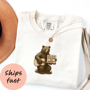 Comfort Colors® Bear Playing Guitar Shirt, Funny Animal Shirt, Music Lover Tee, Retro Graphic Tee, Outdoorsy Shirt, Aesthetic TShirt