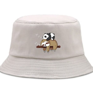 Sombrero de pescador con estampado de dibujos animados de Lazy Panda And Sloth