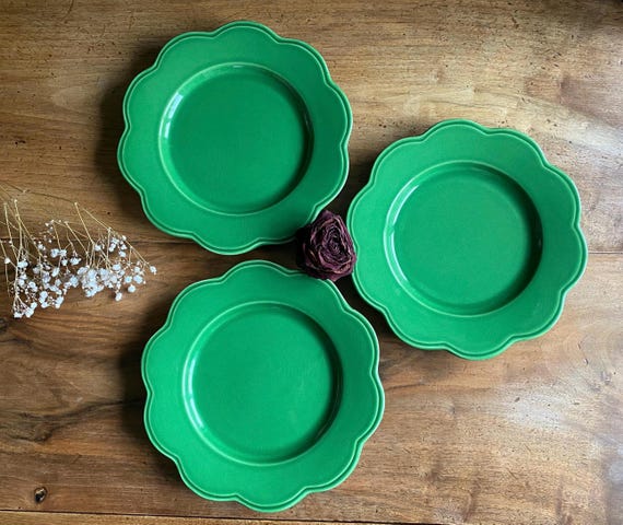 Assiettes dessert VARAGES - Fleur verte