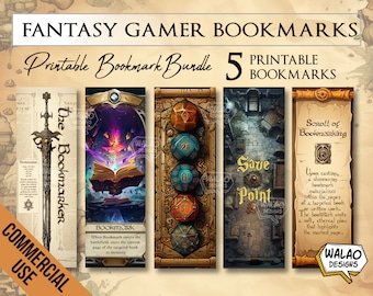 Fantasy Gamer Bookmarks | Printable Bookmarks | PNG | PDF | Digital Download