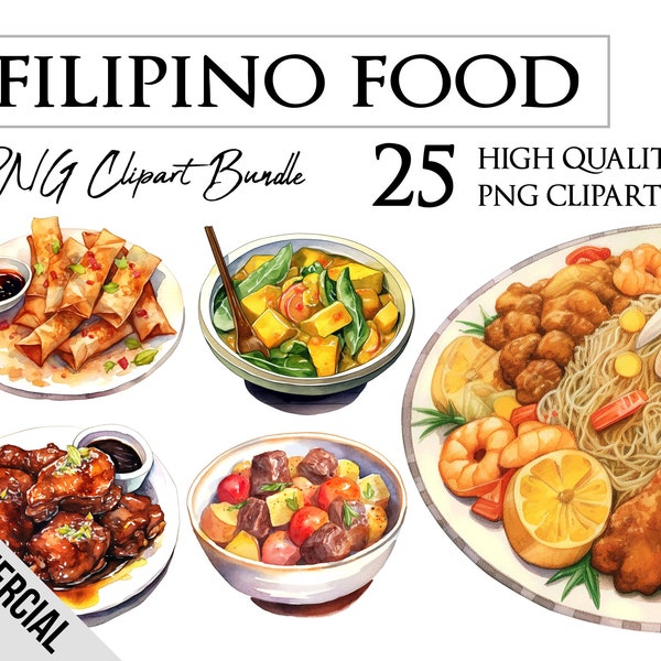 Filipino Food | Watercolor | Asian Food | PNG ClipArt Bundle | Card Making | Menu Making