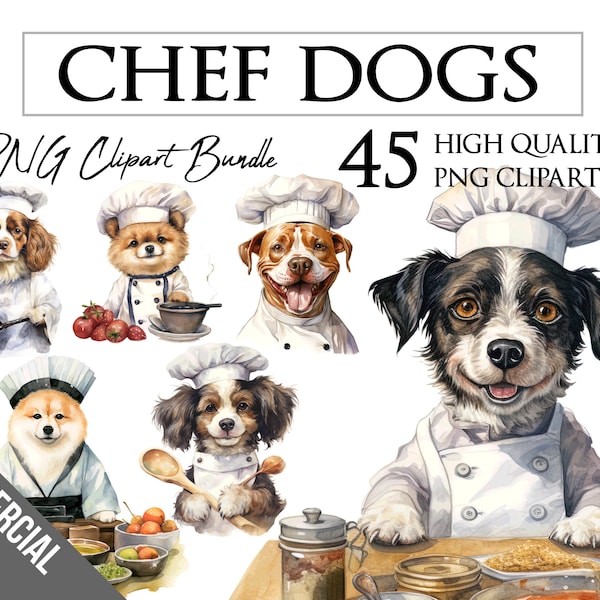 Cute Chef Dogs | Watercolor | Cooking, Foodie, Food | PNG ClipArt Bundle | Card Making
