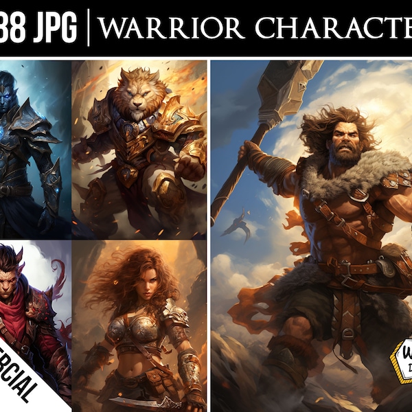 Fantasy Character Portraits | Warrior | Fighters | Digital Painting | JPG Portraits Bundle | Game | TCG | Book Illustration and Painting