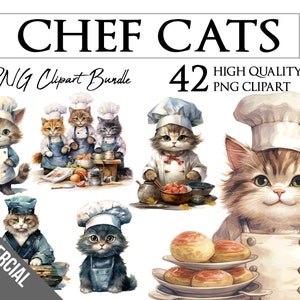 Leuke chef-kokkatten | Aquarel | Foodie, eten, koken | PNG ClipArt-bundel | Kaarten maken