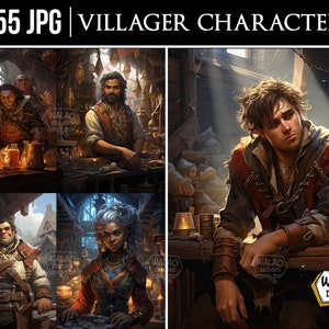 Fantasy Character Portraits | Villagers | Town NPC | Digital Painting | JPG Portraits Bundle | Game | TCG | Book Illustration and Painting