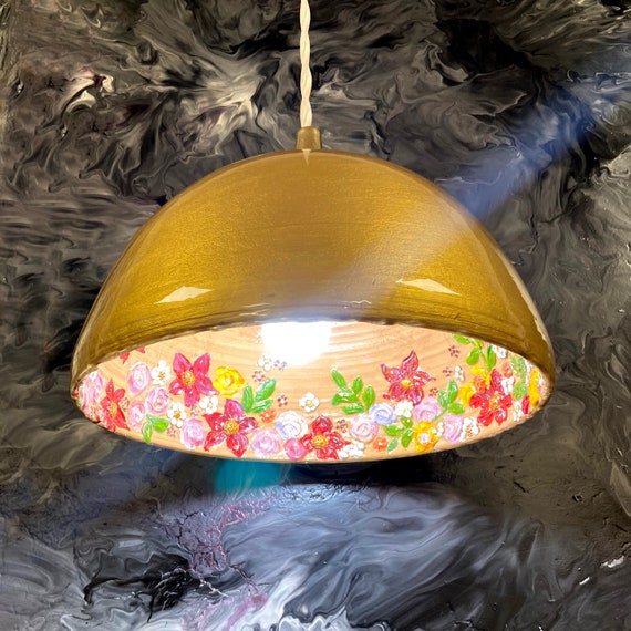 手作りの陶器ドームペンダントライト：ユニークな花柄デザイン - Etsy 日本