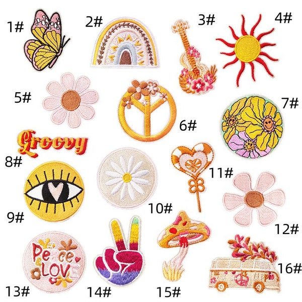 Butterfly Iron on Patches,Sun,Rainbow,Flowers,Daisy,Mushroom,Van,Love,violin,Eye,Patch,Embroidered appliqué