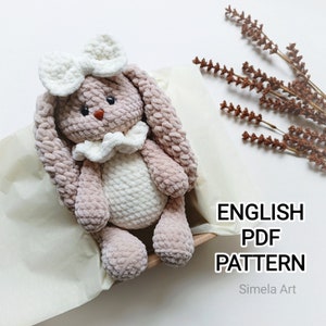 Crochet bunny Pattern, PDF Plushie Bunny Amigurumi Pattern English Crochet Pattern Long Ears bunny Animal crochet pattern Easy toy pattern