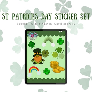 St. Patrick&#39;s Day Digital Stickers: Leprechaun, Shamrocks (GoodNotes Pre-Cropped)